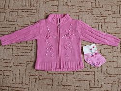 Трикотажная кофта на молнии на девочку 2-4 лет, носочки в подарок