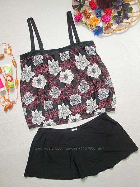 Раздельный купальник танкини батал с юбкой в цветочный принт Beach To Beac