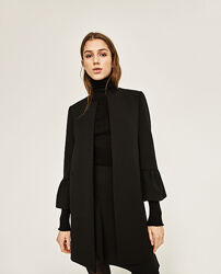 Чёрное пальто без застёжек, накидка zara с рукавом 3/4 p. m