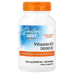 Doctor&acutes Best, вітамін D3, 125 мкг 5000 МО, 360 капсул