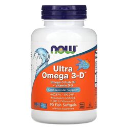 NOW Foods Ultra Omega 3-D 600 мг ЕПК 300 мг ДГК 90 рибних капсул