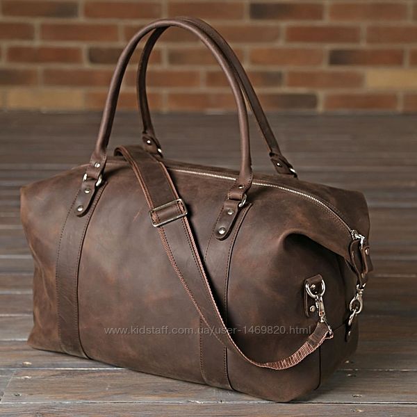 Кожаная дорожная сумка для спортзала стильная винтажная коричневая