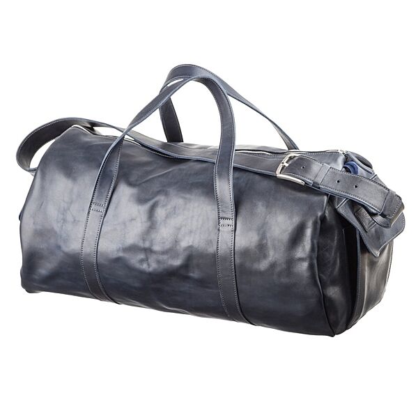 Кожаная дорожная спортивная сумка синяя Duffle Bag ручная работа