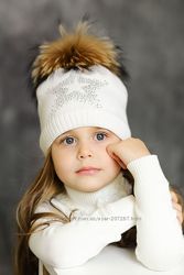  мериносовая зимняя шапка с натуральными помпоном