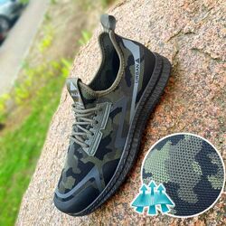 Летние мужские кроссовки мокасины сетка камуфляжное олива 