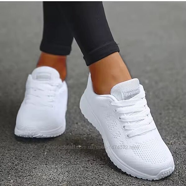 Кроссовки женские сетка, стильные белые мокасины