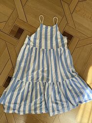 сарафан в полоску zara для девочки 13-14 лет 164 см голубой на бретелях
