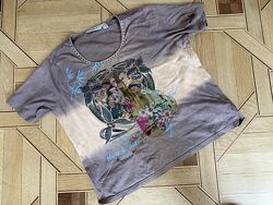 Женская футболка коричневая цветы D48, GB 22, F 50