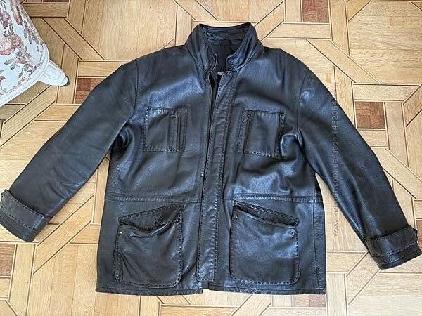 Мужская кожаная черная куртка Hiperbol XXXL-XXXL размер 60 с воротником