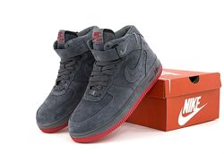 Зимние мужские кроссовки ботинки Nike Air Force. Winter. Grey. Натур. замша