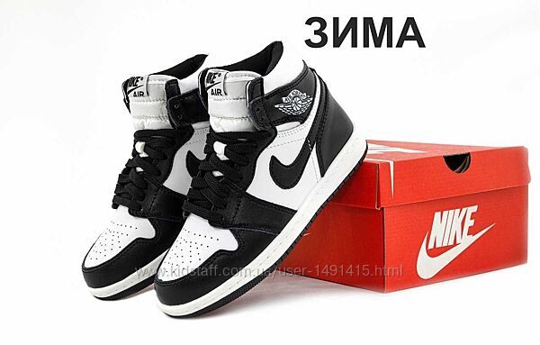 Зимние кроссовки ботинки Nike Jordan 1 Retro. С МЕХОМ. Black. Найк Джордан