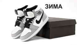 Зимние кроссовки ботинки Nike Jordan 1 Retro. С МЕХОМ. Grey. Найк Джордан