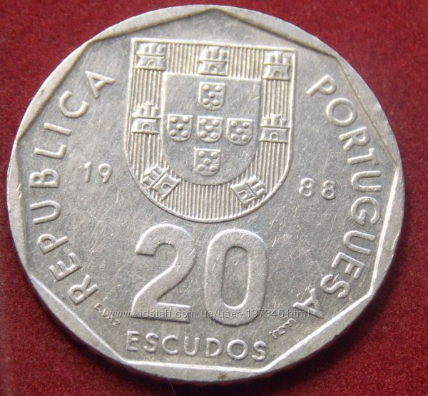 Монета Португалии 20 эскудо.