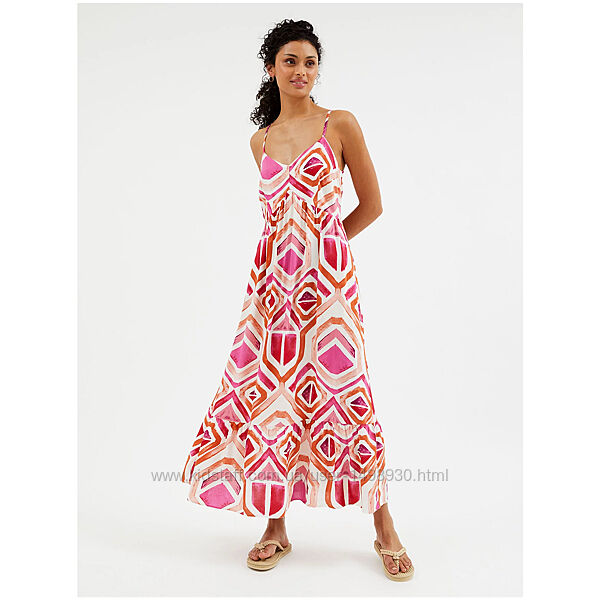Довгий рожевий максі сарафан на бретельках р.14