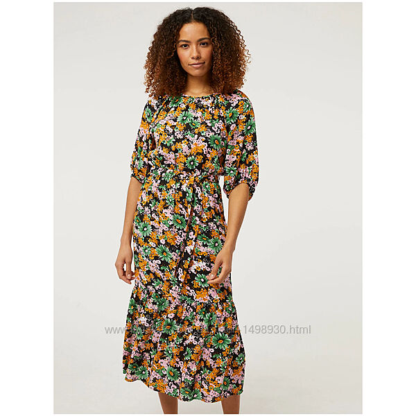 Яскрава ярусна квіткова сукня міді з віскози р.22