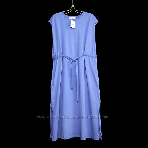 Літня бавовняна міді сукня-футболка з поясом р.16