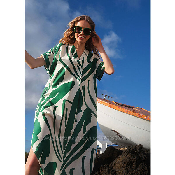 Стильна літня сукня-кафтан з натуральної тканини р.16-18