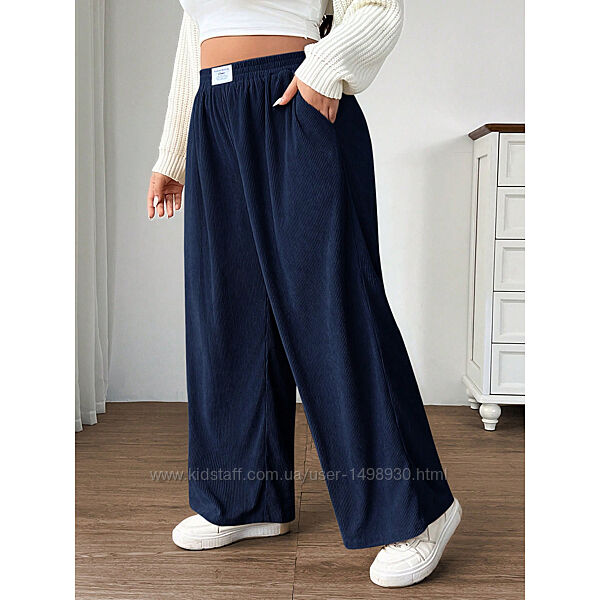 Широкі брюки джогери в рубчик з кишенями р.20-22