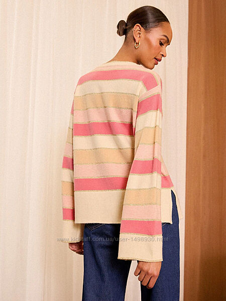 Сучасний вязаний джемпер в смужку з широкими рукавами р.16