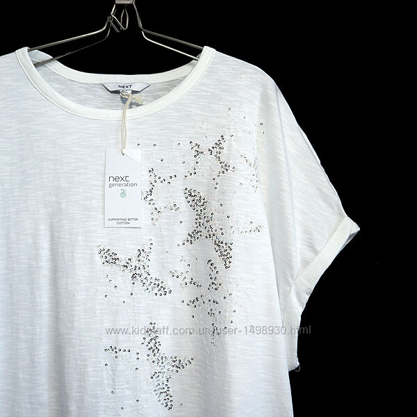 Біла бавовняна футболка з блискучими паєтками р.20