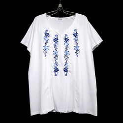 Якісна біла бавовняна футболка з вишивкою та бісером р.22-24 два кольори