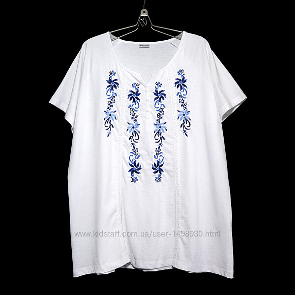 Якісна біла бавовняна футболка з вишивкою та бісером р.22-24 два кольори