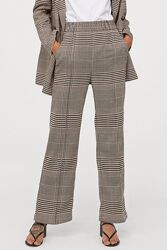 Широкие брюки с высоким эластичным поясом теплые штаны принт гусиная лапка