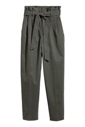 Новые брюки с защипами штаны с пояском высокой талией цвета хаки от H&M