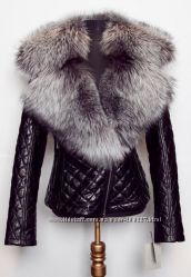 Куртка стеганная из натуральной кожи и воротником в наличии 