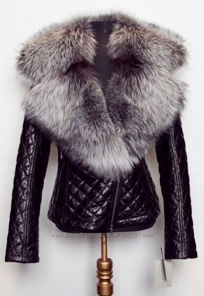 Куртка стеганная из натуральной кожи и воротником в наличии 