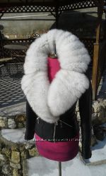 Шикарная куртка из натуральной кожи и натуральным мехом песца 