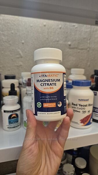 Vitamatic, цитрат магнію з вітаміном B6, 180 капсул