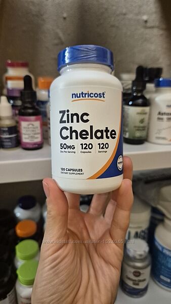 Nutricost, хелат цинку, 50 мг, 120 капсул