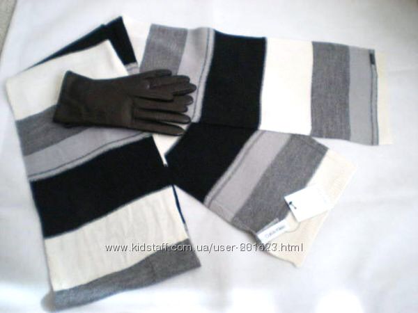 Сalvin Кlein - стильный ченый белый серый полосатый шарф, оригинал из США 