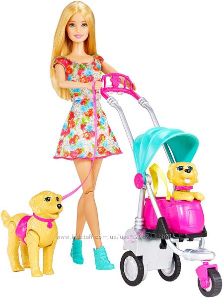 Барби с питомцами щенками Barbie Strollin Pups Playset