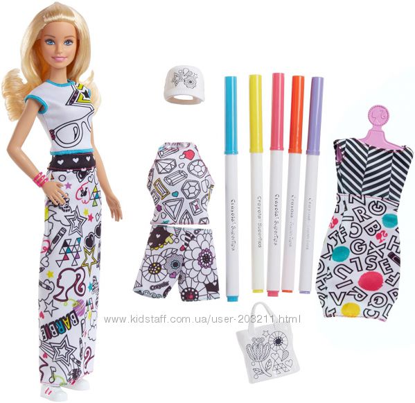 Barbie Crayola Color-in Fashions, Blonde. Набор Барби дизайнер CRAYOLA   