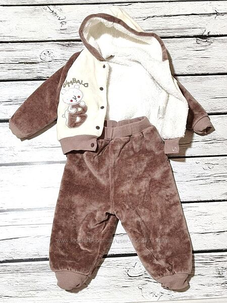 Теплий дитячий плюшевий костюм на хлопчика чи дівчинку кофта з капюшоном