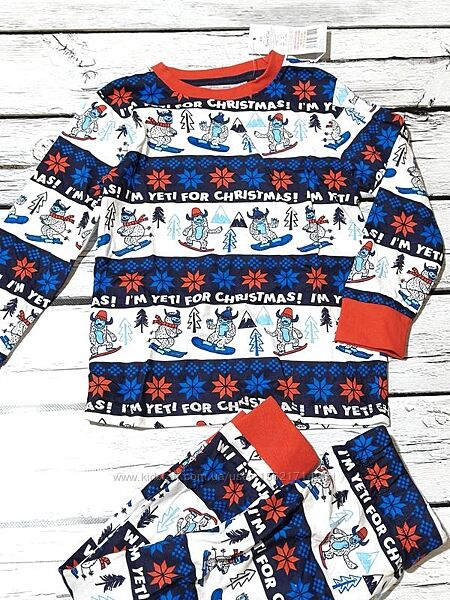 Тонка котонова новорічна дитяча піжама бавовняна на хлопчика єті смолфут