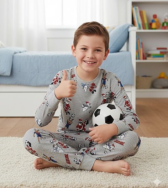 Тонка котонова новорічна дитяча піжама бавовняна на хлопчика 