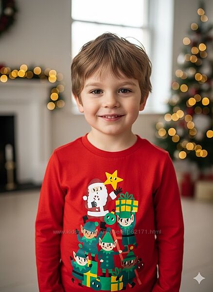 Лонгслів дитячий новорічний з ельфами сантою на хлопчика