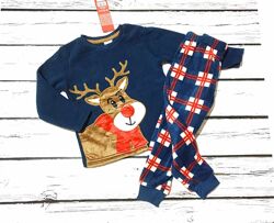 Тепла флісова новорічна дитяча піжама на хлопчика комплект кофта штани
