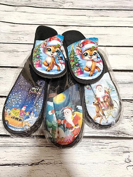 Чоловічі теплі домашні тапочки новорічні кімнатні капці для гостей