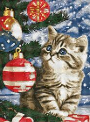 Набір з алмазною мозаїкою Кошеня під ялинкою з АВ стразами 30х40см AMO778