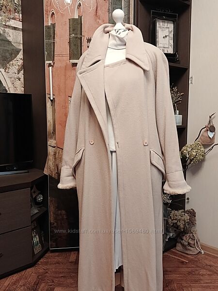 Пальто вовна кашемір зимове довге тепле з хутром