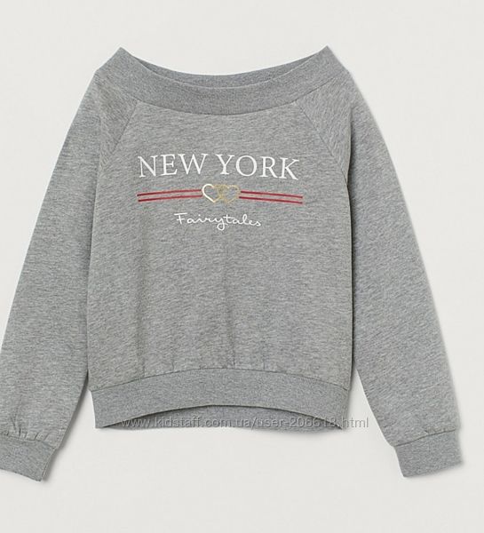 Крутой свитшот с глубоким вырезом для модниц от Н&М на 8-10 и 10-12 лет 