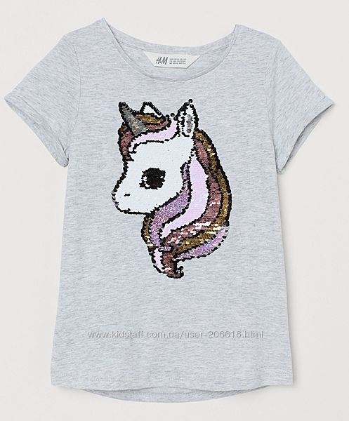 Модная футболка Н&М единорог пайетки 8-10 лет