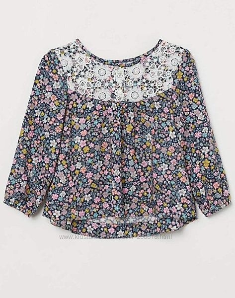 Яркая цветочная блуза рубашка H&M кружево 3-4 года
