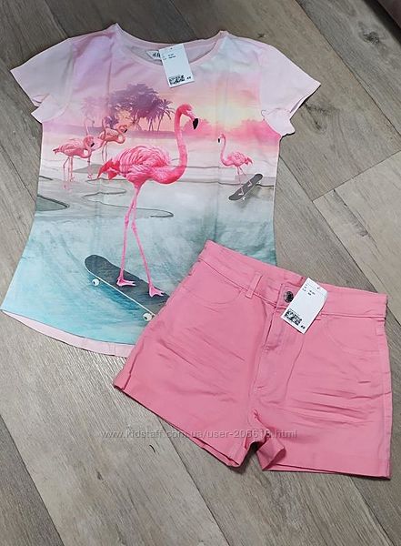 Красивые коттоновые шортики шорты h&m розовые девочкам