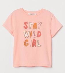 Красивая персиковая футболка топ H&M текстовый принт 4-6,6-8и 8-10 лет