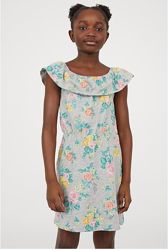 Красивенное платье H&M  волан открытые плечи 8-10 и 10-12 лет